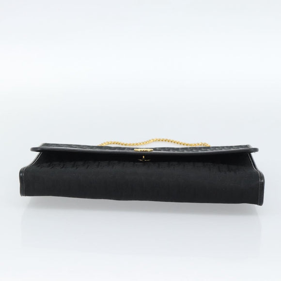 Christian Dior Trotter Canvas Chain Shoulder Bag Black Gold Auth 184194