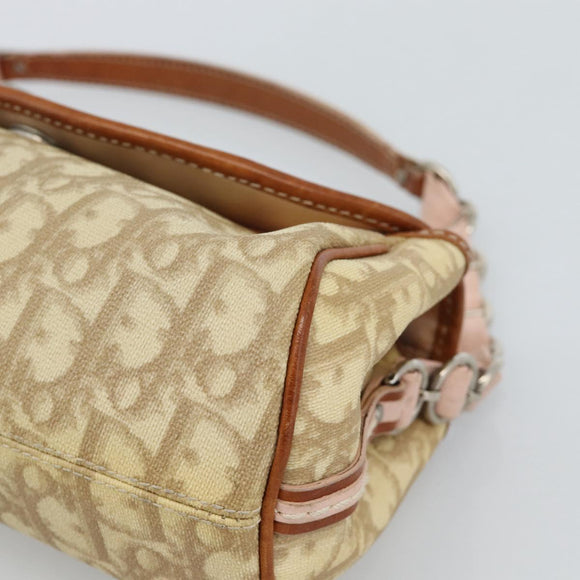 Christian Dior Trotter Canvas Romantic Chain Bag PVC Beige Silver Auth 184195A