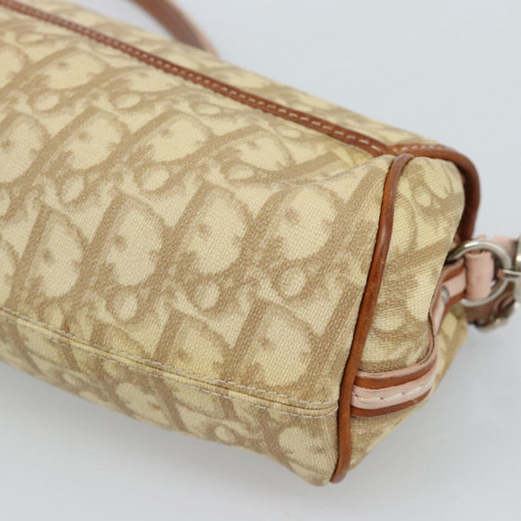 Christian Dior Trotter Canvas Romantic Chain Bag PVC Beige Silver Auth 184195A