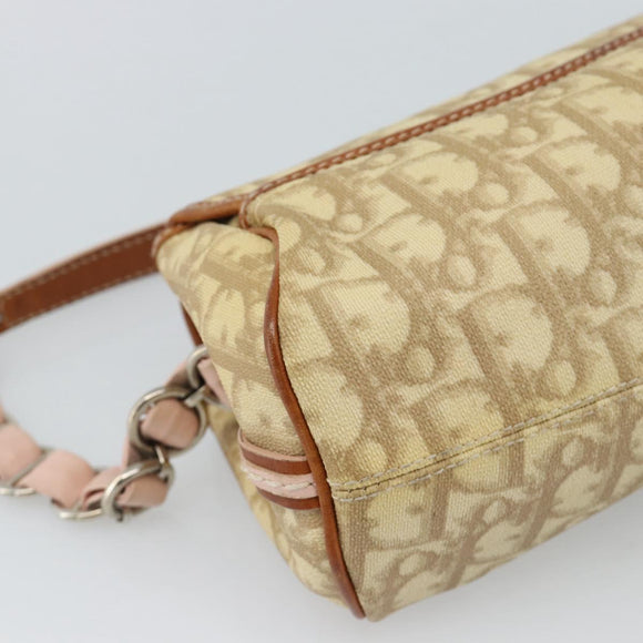 Christian Dior Trotter Canvas Romantic Chain Bag PVC Beige Silver Auth 184195A