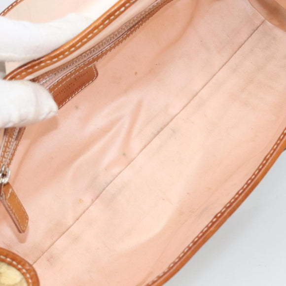 Christian Dior Trotter Canvas Romantic Chain Bag PVC Beige Silver Auth 184195A