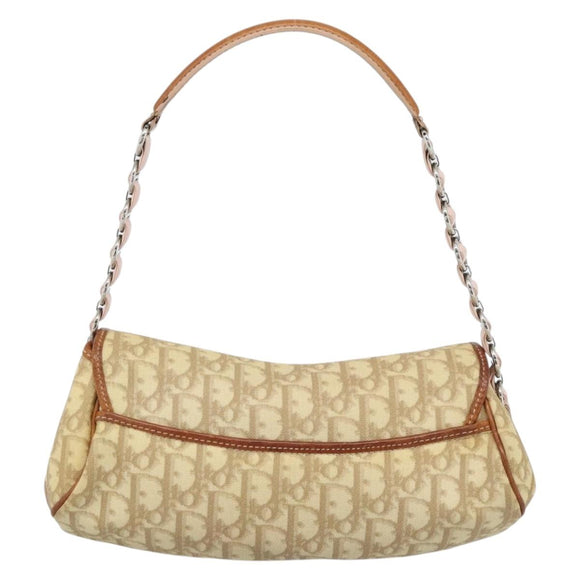 Christian Dior Trotter Canvas Romantic Chain Bag PVC Beige Silver Auth 184195A
