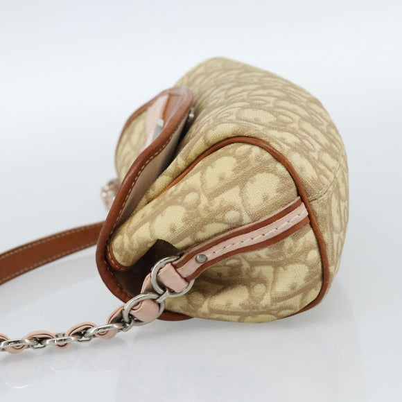 Christian Dior Trotter Canvas Romantic Chain Bag PVC Beige Silver Auth 184195A