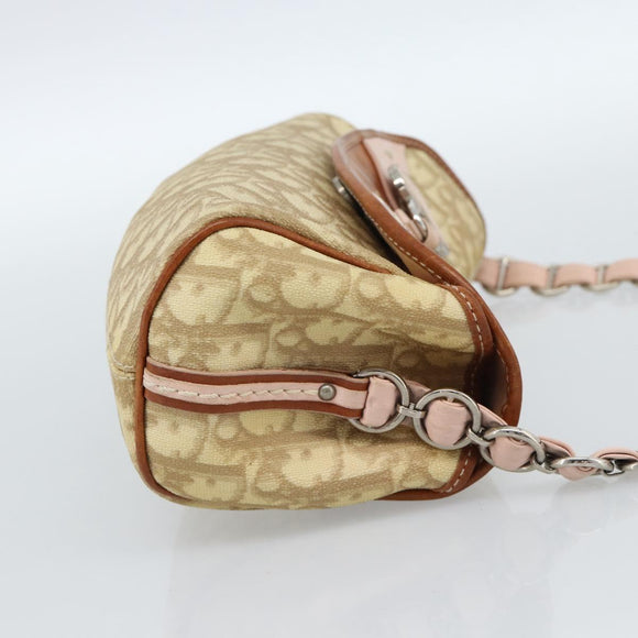 Christian Dior Trotter Canvas Romantic Chain Bag PVC Beige Silver Auth 184195A