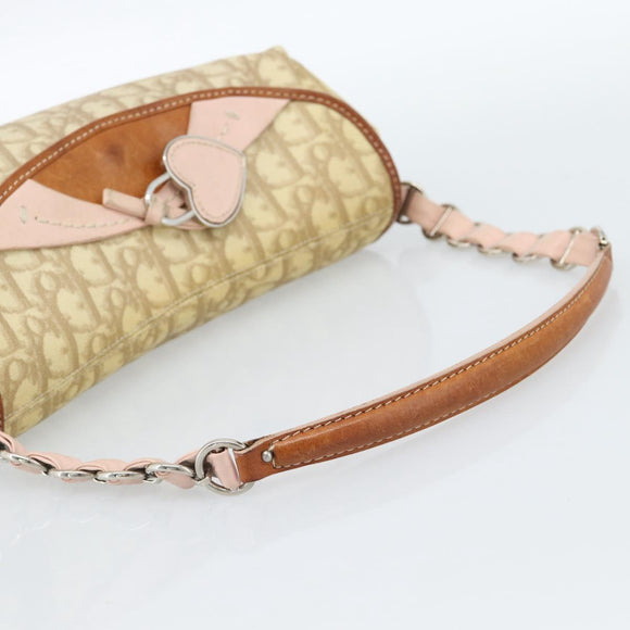 Christian Dior Trotter Canvas Romantic Chain Bag PVC Beige Silver Auth 184195A