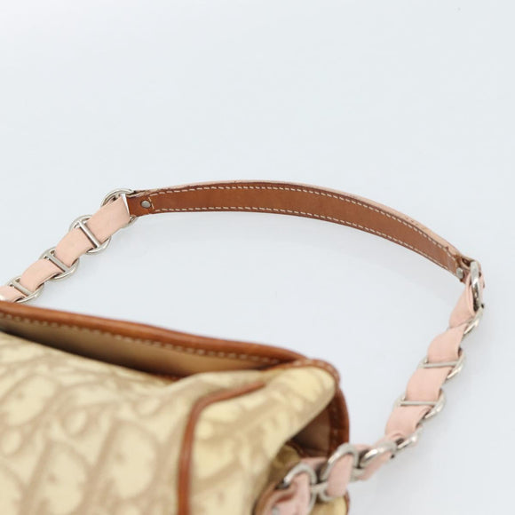 Christian Dior Trotter Canvas Romantic Chain Bag PVC Beige Silver Auth 184195A