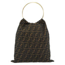 FENDI Zucca Canvas Hand Bag Black Brown Auth 184207A-13