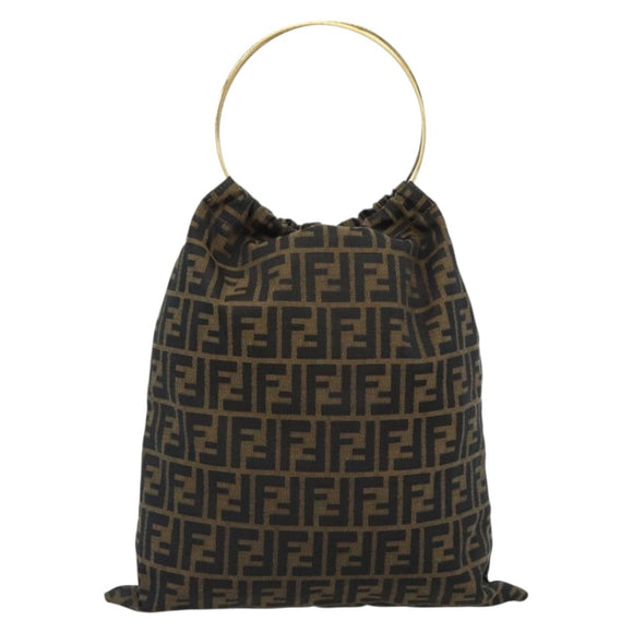 FENDI Zucca Canvas Hand Bag Black Brown Auth 184207A
