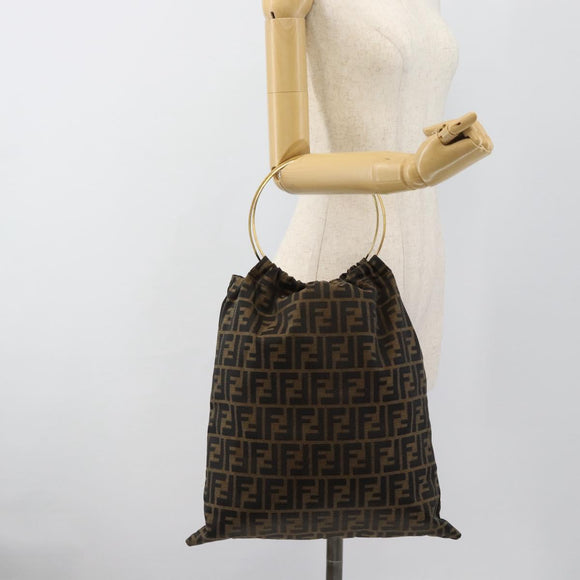 FENDI Zucca Canvas Hand Bag Black Brown Auth 184207A