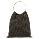 FENDI Zucca Canvas Hand Bag Black Brown Auth 184207A-2
