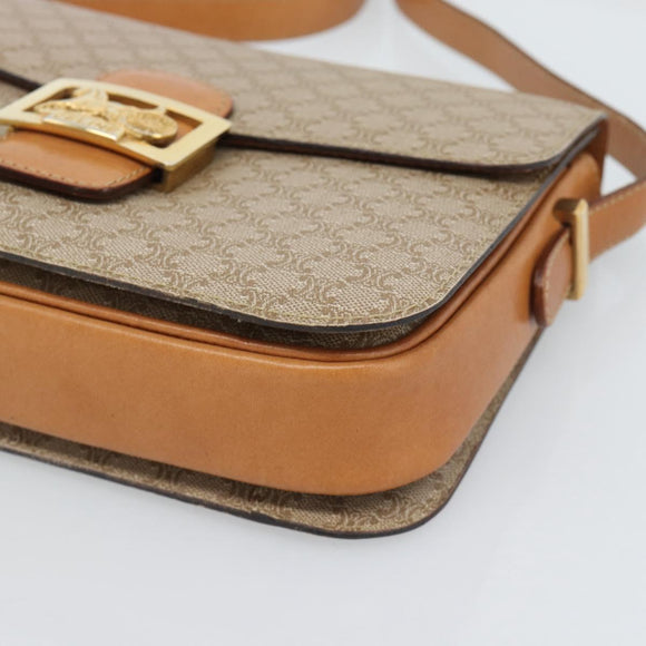 CELINE Macadam Canvas Umhängetasche PVC Beige Gold Auth 184209