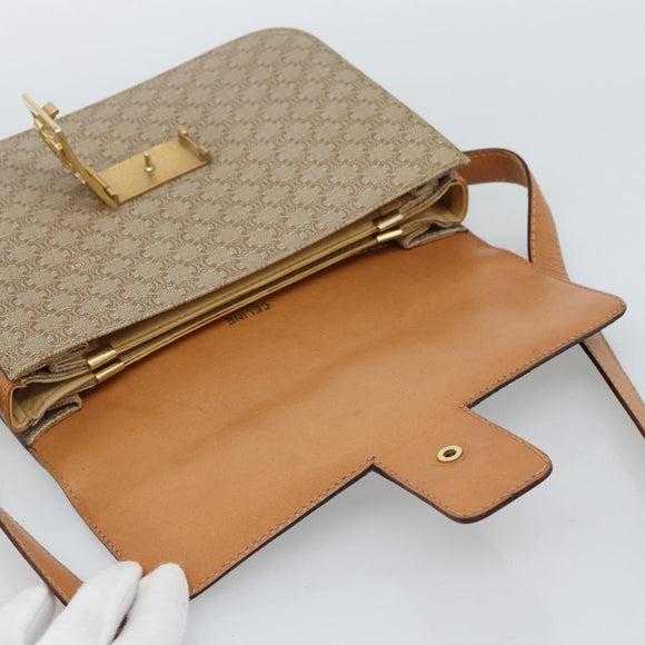 CELINE Macadam Canvas Shoulder Bag PVC Beige Gold Auth 184209