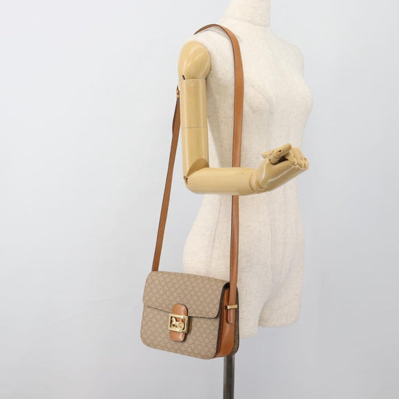 CELINE Macadam Canvas Umhängetasche PVC Beige Gold Auth 184209