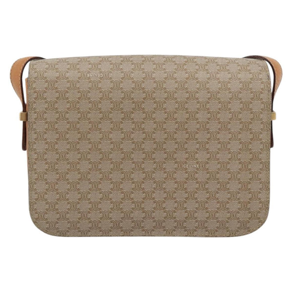 CELINE Macadam Canvas Shoulder Bag PVC Beige Gold Auth 184209