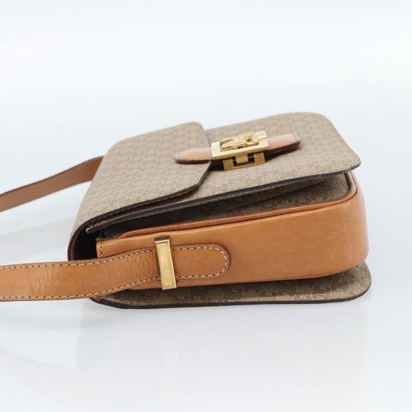 CELINE Macadam Canvas Umhängetasche PVC Beige Gold Auth 184209