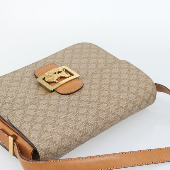 CELINE Macadam Canvas Umhängetasche PVC Beige Gold Auth 184209