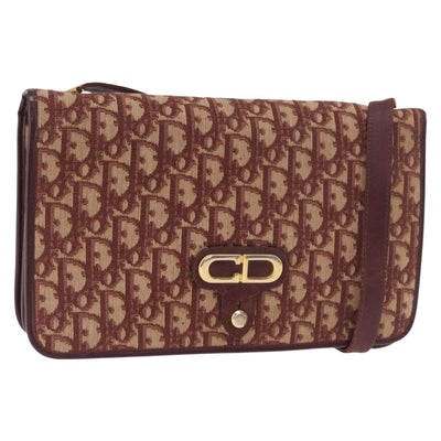 Christian Dior Trotter Canvas Shoulder Bag Red Gold Auth 184210