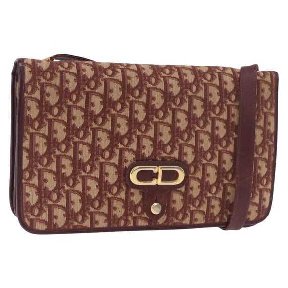 Christian Dior Trotter Canvas Shoulder Bag Red Gold Auth 184210