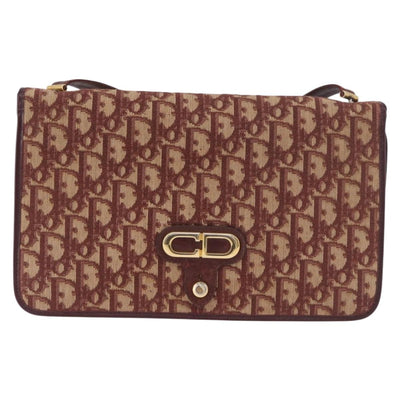 Christian Dior Trotter Canvas Shoulder Bag Red Gold Auth 184210 - 0