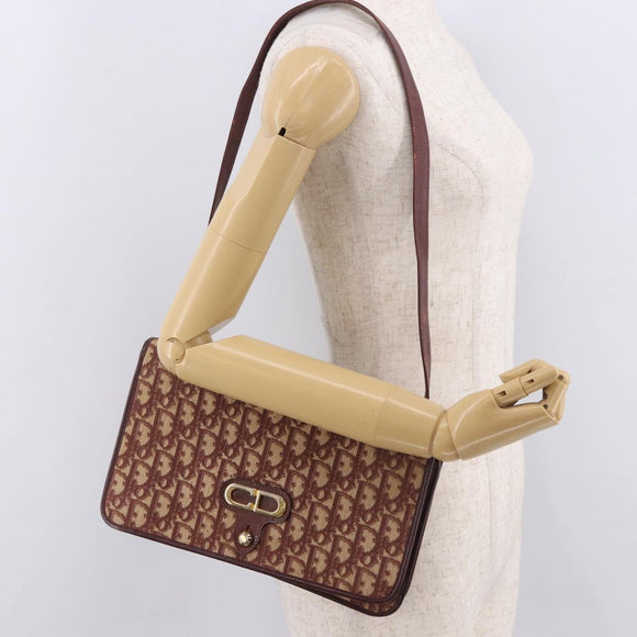 Christian Dior Trotter Canvas Shoulder Bag Red Gold Auth 184210