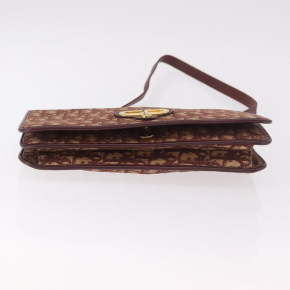 Christian Dior Trotter Canvas Shoulder Bag Red Gold Auth 184210