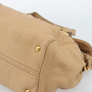 Miu Miu Tote Bag Leer Beige Goud Auth 184214A-9