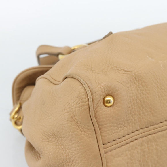 Miu Miu Tote Bag Leer Beige Goud Auth 184214A