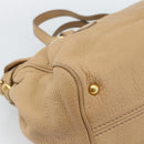 Miu Miu Tote Bag Leer Beige Goud Auth 184214A-16