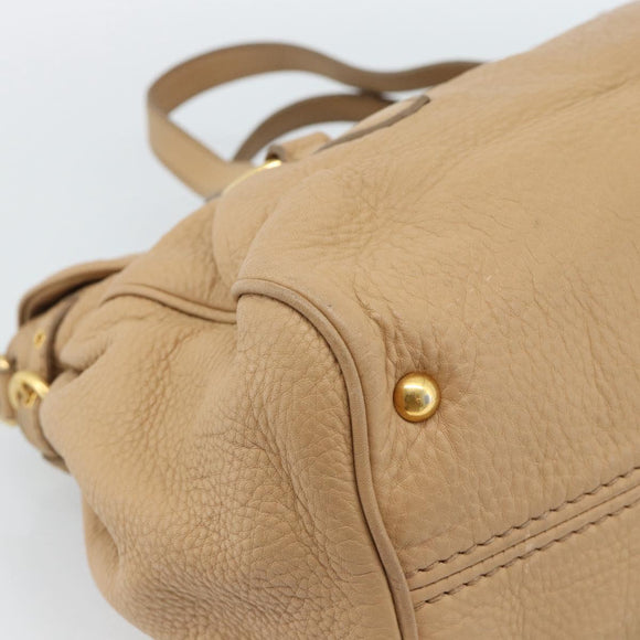 Miu Miu Tote Bag Leer Beige Goud Auth 184214A