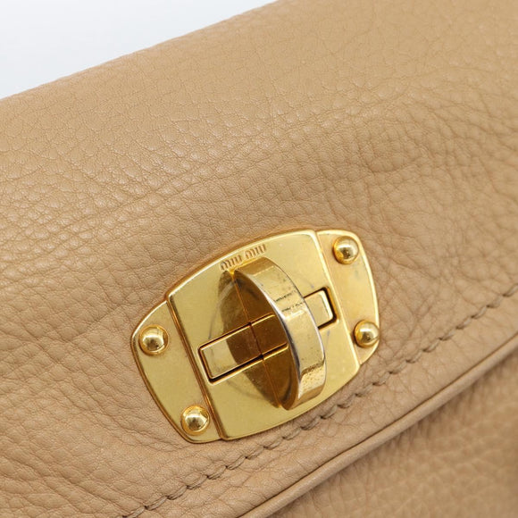 Miu Miu Tote Bag Leer Beige Goud Auth 184214A