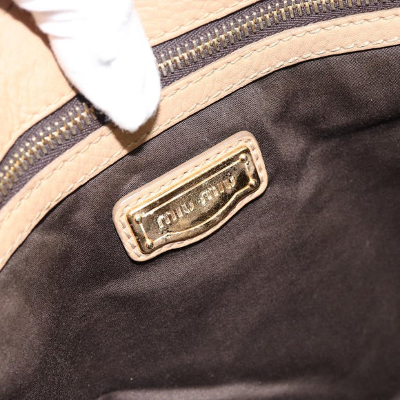 Miu Miu Tote Bag Leer Beige Goud Auth 184214A