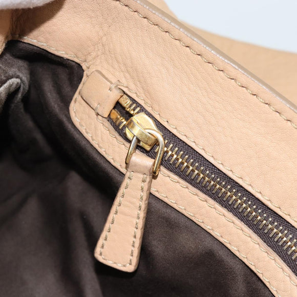 Miu Miu Tote Bag Leer Beige Goud Auth 184214A
