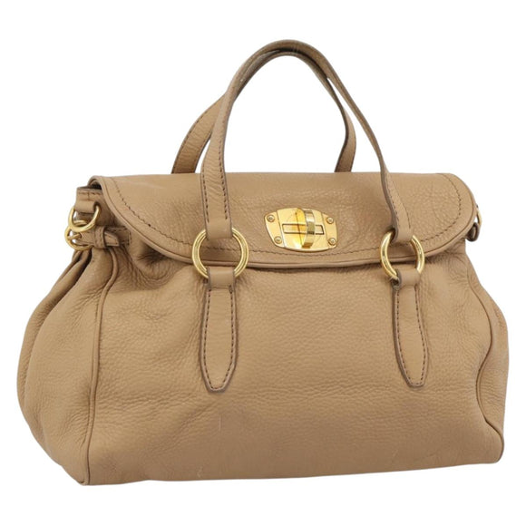 Miu Miu Tote Bag Leer Beige Goud Auth 184214A
