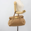 Miu Miu Tote Bag Leer Beige Goud Auth 184214A-22