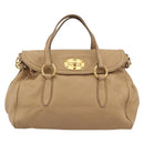 Miu Miu Tote Bag Leer Beige Goud Auth 184214A-13