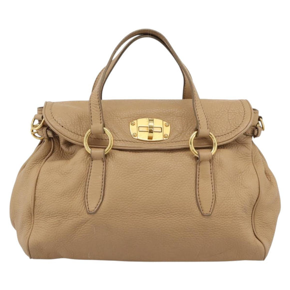 Miu Miu Tote Bag Leer Beige Goud Auth 184214A