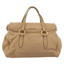 Miu Miu Tote Bag Leer Beige Goud Auth 184214A-2