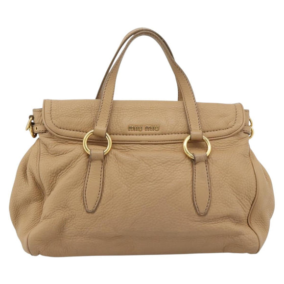 Miu Miu Tote Bag Leer Beige Goud Auth 184214A