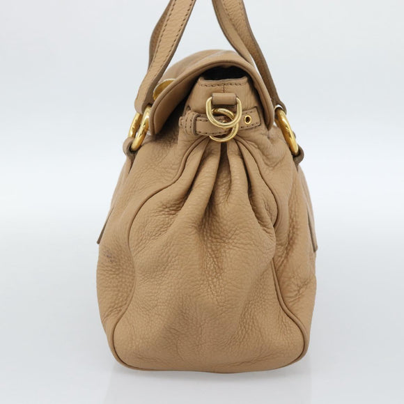 Miu Miu Tote Bag Leer Beige Goud Auth 184214A