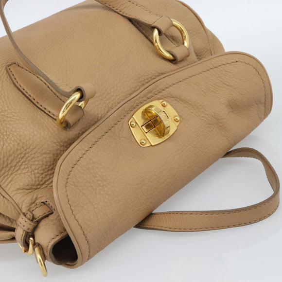 Miu Miu Tote Bag Leer Beige Goud Auth 184214A