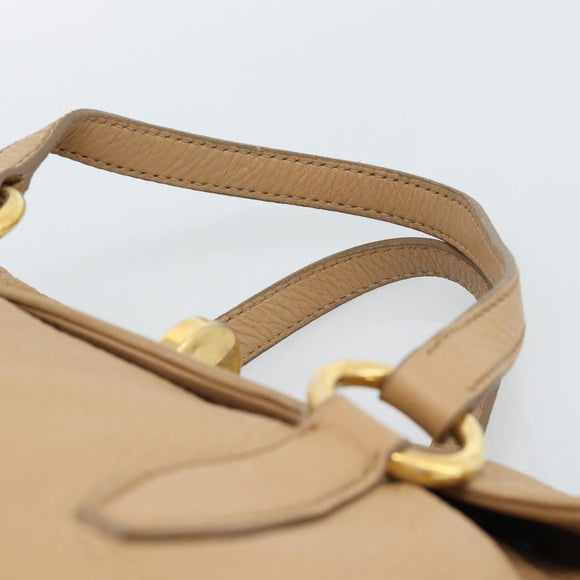 Miu Miu Tote Bag Leer Beige Goud Auth 184214A