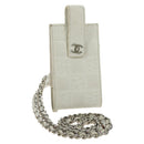 CHANEL icon Chain Shoulder Pouch Lamb Skin White Silver CC Auth 184233A-1