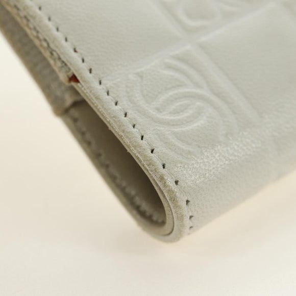 CHANEL icon Chain Shoulder Pouch Lamb Skin White Silver CC Auth 184233A