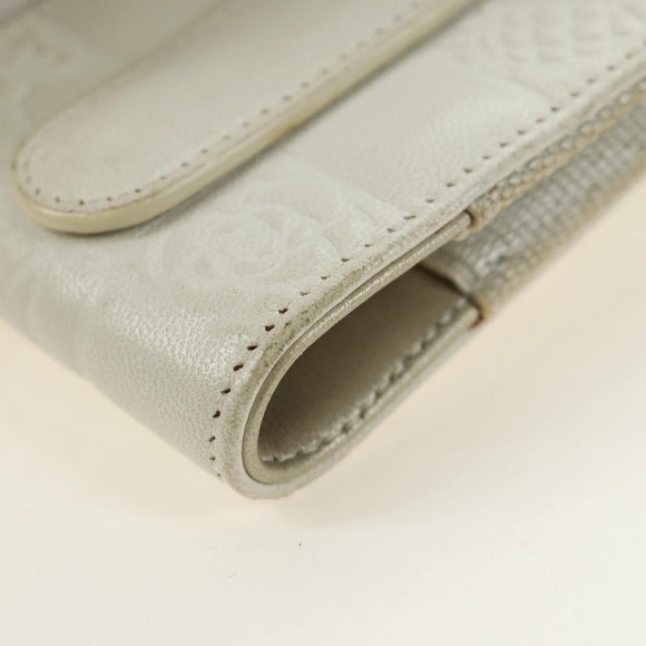 CHANEL icon Chain Shoulder Pouch Lamb Skin White Silver CC Auth 184233A