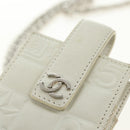 CHANEL icon Chain Shoulder Pouch Lamb Skin White Silver CC Auth 184233A-18