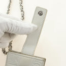 CHANEL icon Chain Shoulder Pouch Lamb Skin White Silver CC Auth 184233A-10