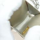 CHANEL icon Chain Shoulder Pouch Lamb Skin White Silver CC Auth 184233A-11