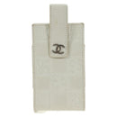 CHANEL icon Chain Shoulder Pouch Lamb Skin White Silver CC Auth 184233A-13