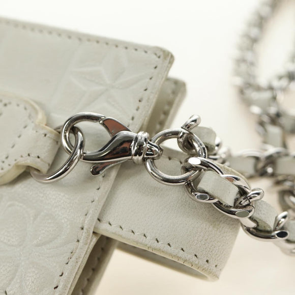 CHANEL icon Chain Shoulder Pouch Lamb Skin White Silver CC Auth 184233A