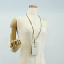 CHANEL icon Chain Shoulder Pouch Lamb Skin White Silver CC Auth 184233A-22